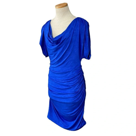 Aidan Maddox Dress Women's 6 Blue Bodycon Short Sleeve Scoop Neck Knee Length - Picture 3 of 17